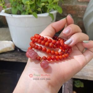 Chuỗi vòng tỳ hưu 108 hạt đá mã não nam hồng