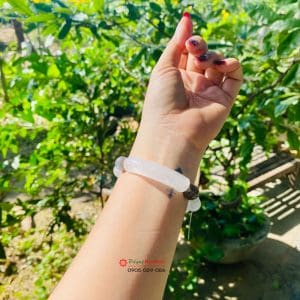 Đá quý NON NƯỚC Vòng tay thạch anh mặt trăng mix bản thạch anh trắng