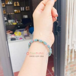 Vòng tay ngọc lam bánh xe mix thạch anh Tourmaline