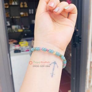Vòng tay ngọc lam bánh xe mix thạch anh Tourmaline