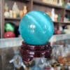 Quả cầu đá phong thủy đá mắt mèo màu xanh ngọc