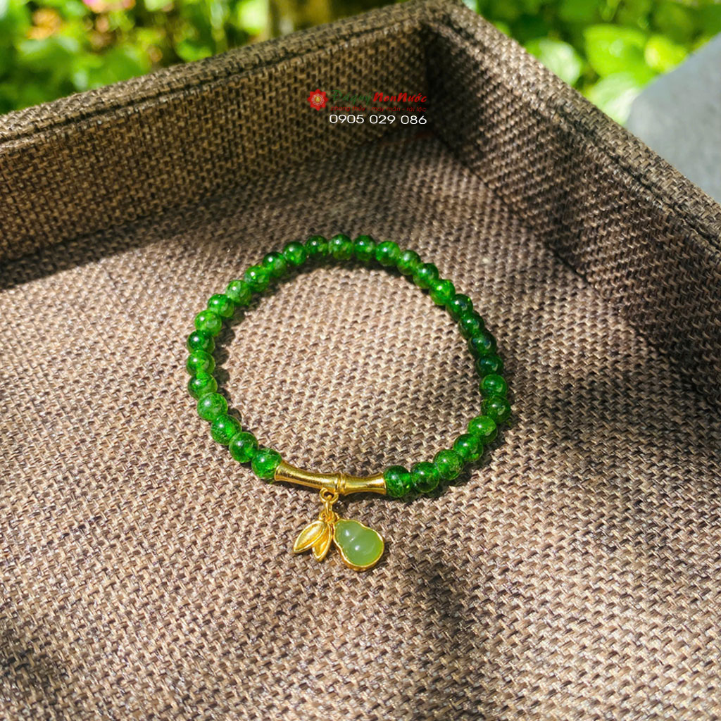 Vòng tay Diopside mix charm bạc mạ vàng 3 Vòng tay Diopside mix charm bạc mạ vàng
