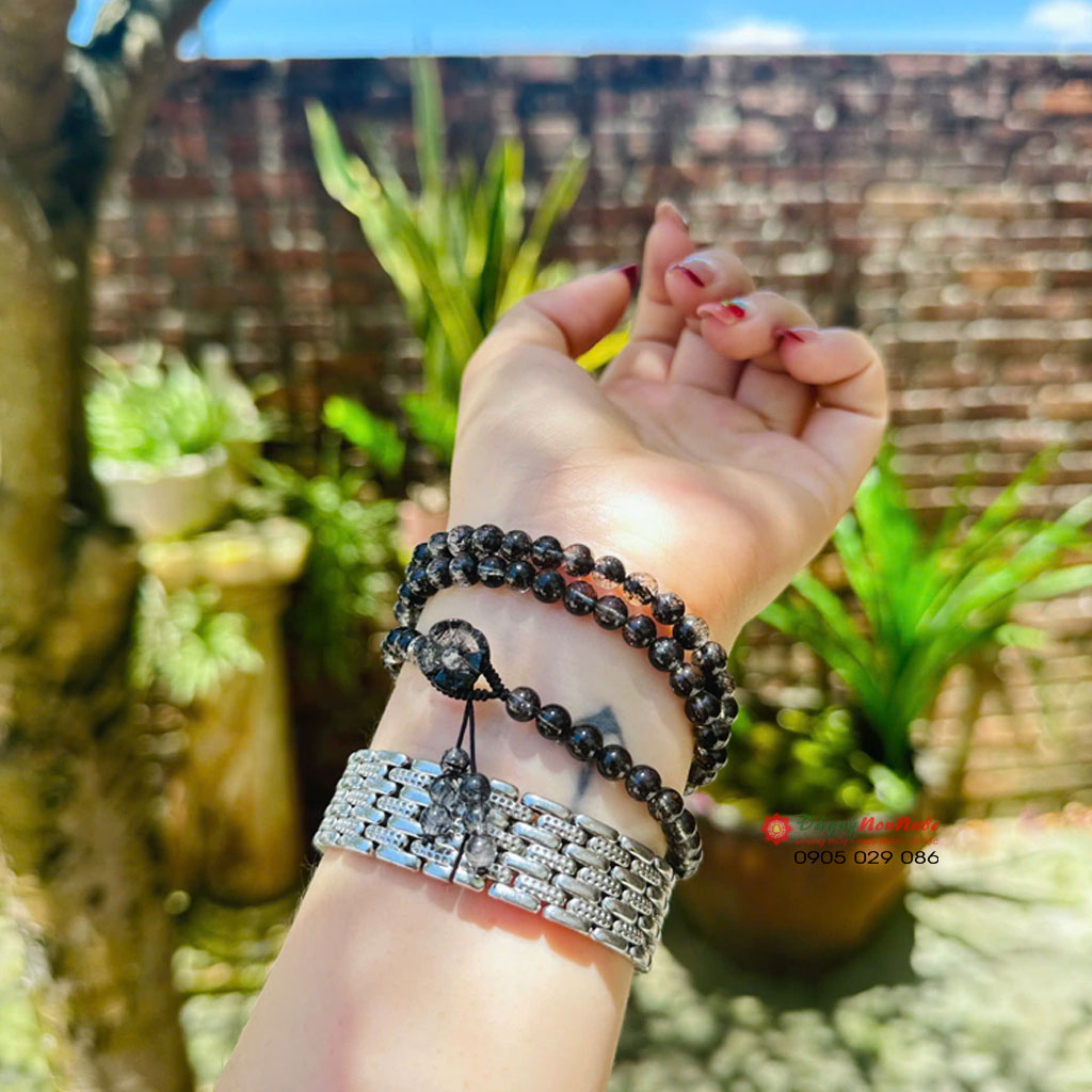 Chuỗi vòng tay hoa mai thạch anh tóc đen 3 chuoi thach anh toc den2