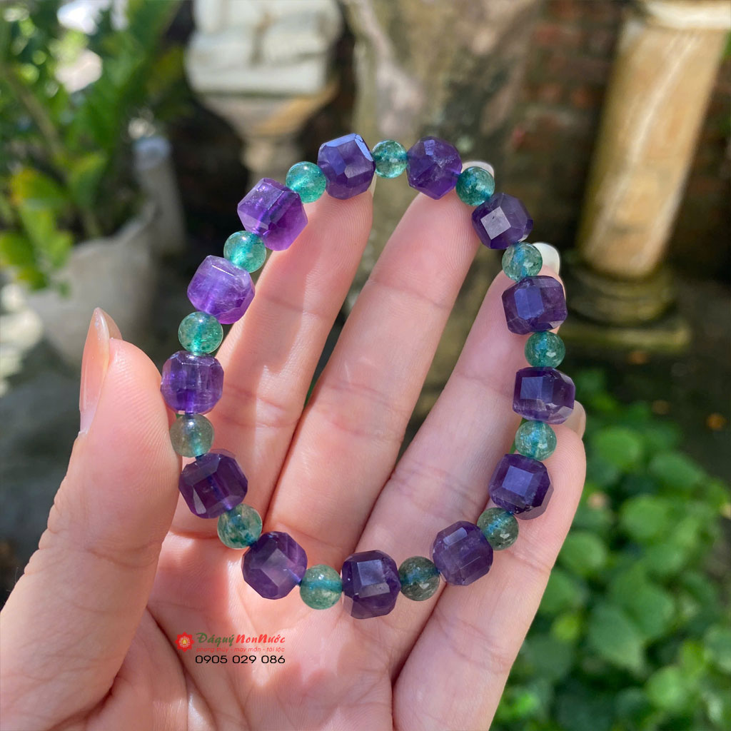 Vòng tay thạch anh tím mix thạch anh dâu tây 4 thạch anh tím mix thạch anh dâu tây