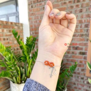 Vòng bạc như ý nguyện đá ngọc huyết