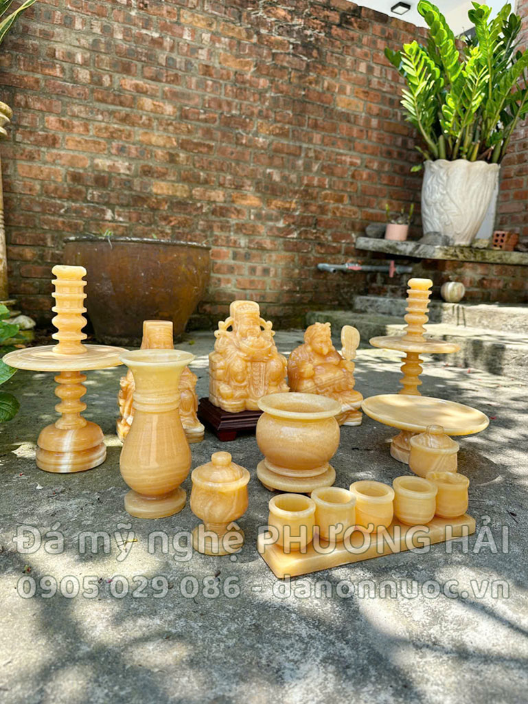 Bộ đồ thờ Thần tài Thổ địa đá ngọc hoàng long