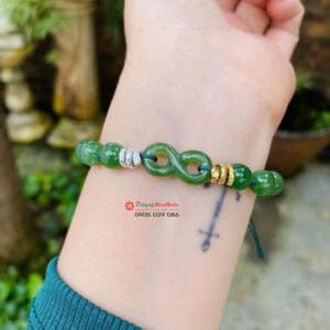 Vòng tay như ý nguyện ngọc bích 8ly mix charm bạc( bé na)