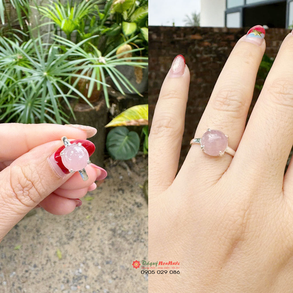 Nhẫn bạc thạch anh hồng 3 nhan