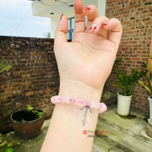 Vòng tay may mắn thạch anh hồng mix cỏ 4 lá