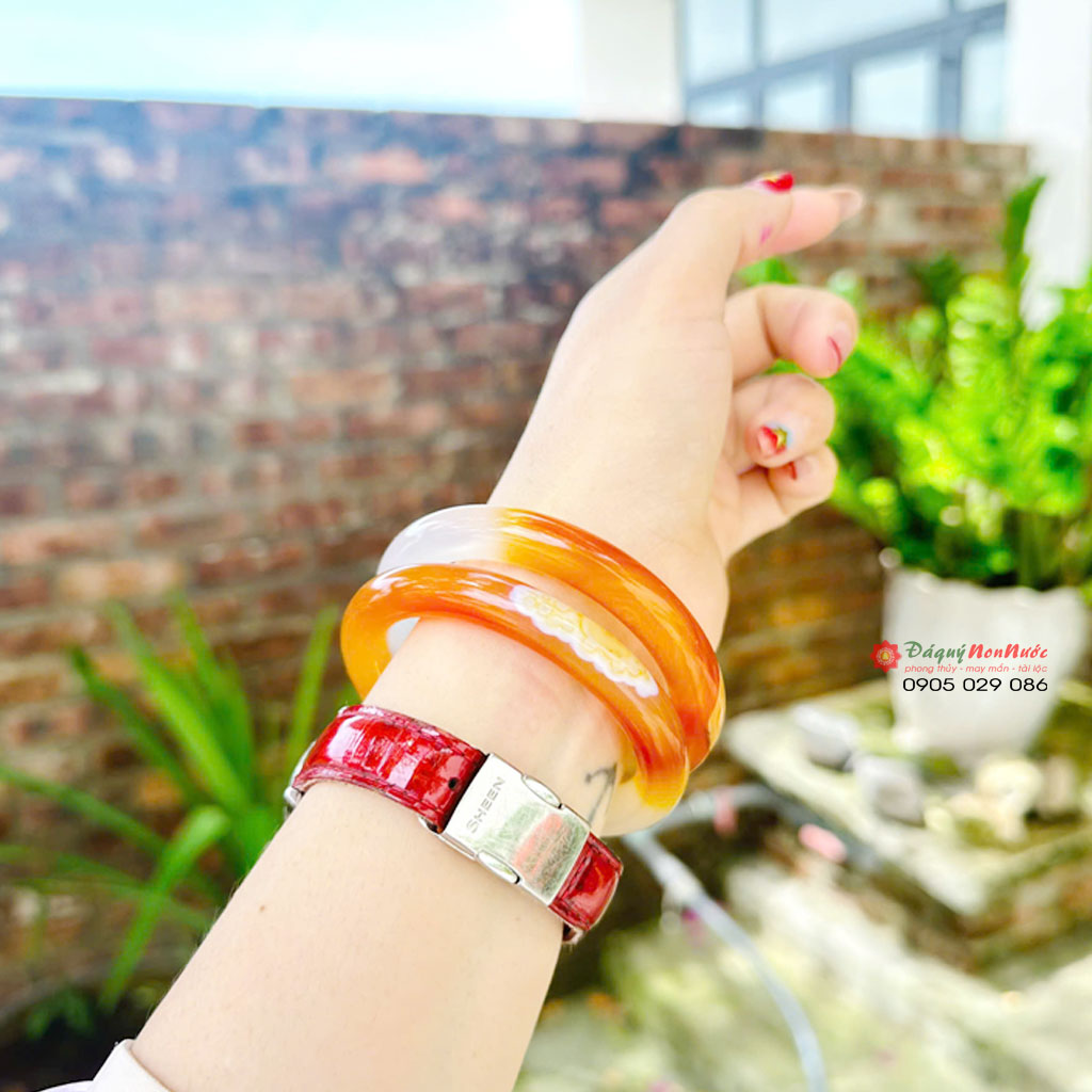 Vòng kiềng mã não trắng cam 2 kieng ma nao