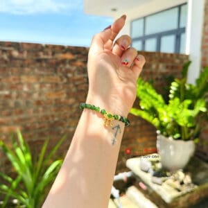 Vòng tay ngọc bích mix khoá trường mệnh