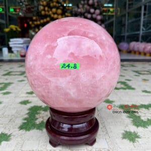 Bi cầu phong thuỷ đá thạch anh hồng